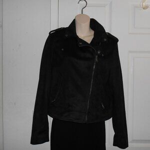BANANA REPUBLIC MEDIUM BLACK FAUX VEGAN SUEDE MOTO JACKET COAT NWT